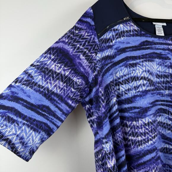 Catherines Tunic Top Women 2X Blue Printed 3/4 Sleeve Blouse Mature Career Flowy - Picture 3 of 7